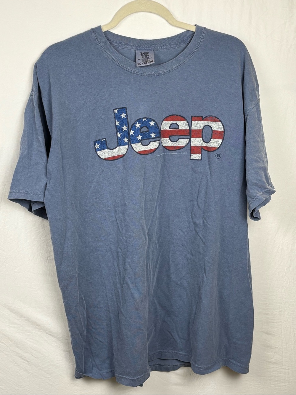 Jeep XL Comfort Colors Short Sleeve Graphic Tee in Faded Blue American 🇺🇸 Flag